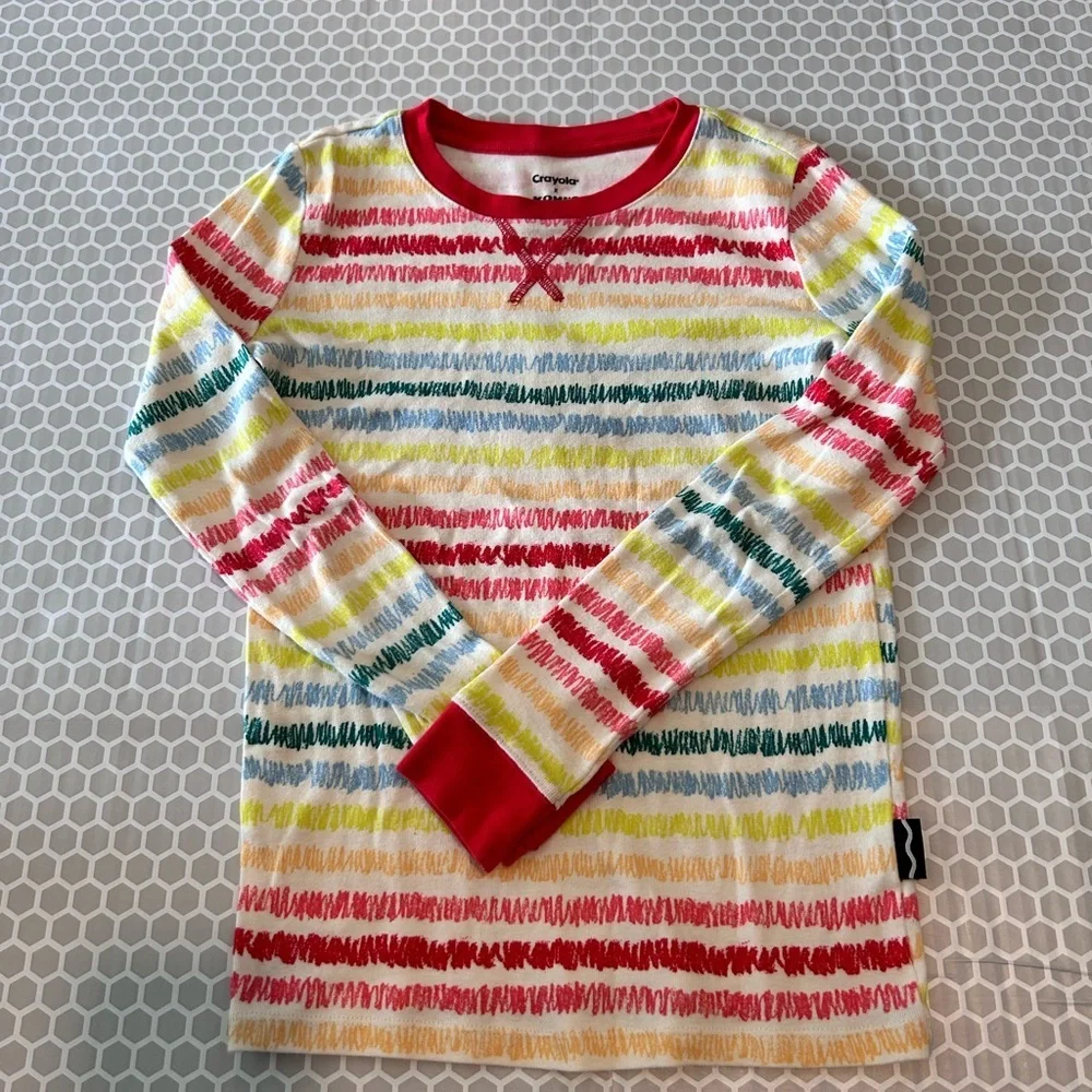 Crayola Multicolor Striped Kids Pajama Set with Red Trim Size 12